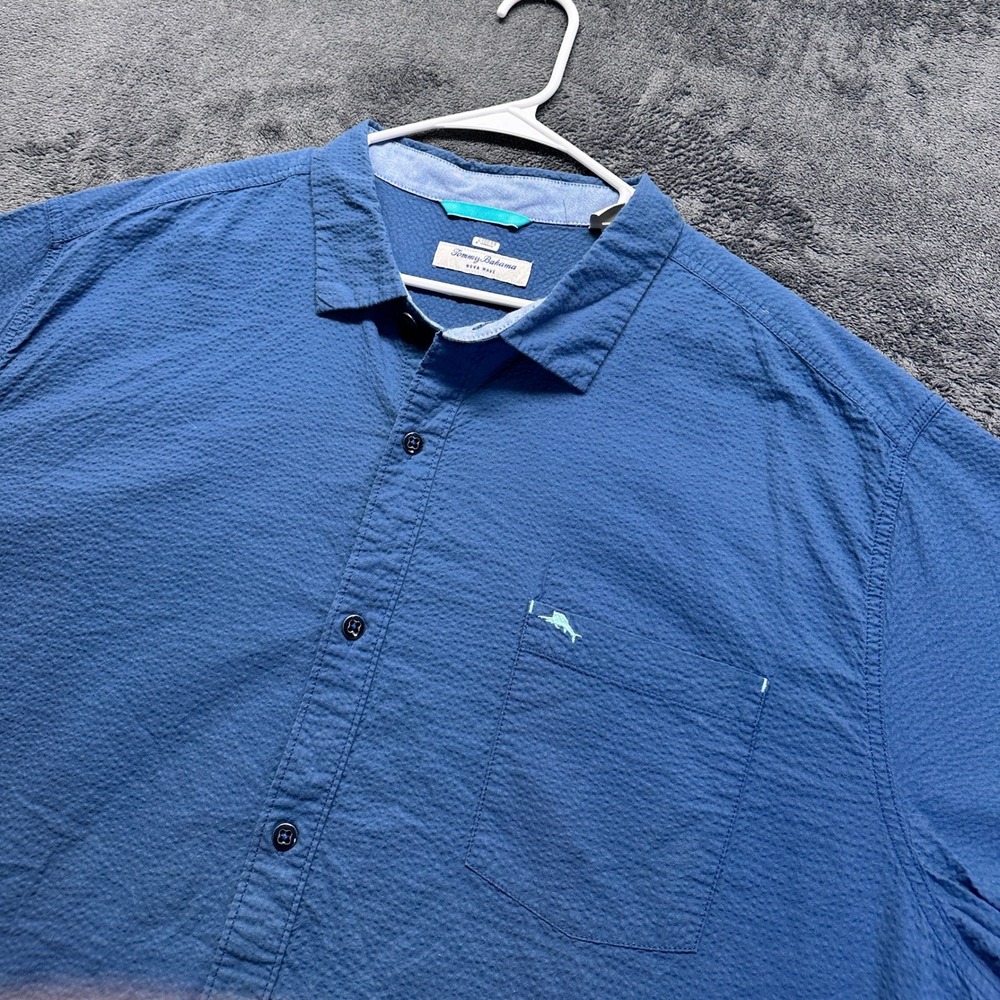 Tommy Bahama Nova Wave Shirt Mens 3XL Blue Seersucker Short Sleeve Button Up